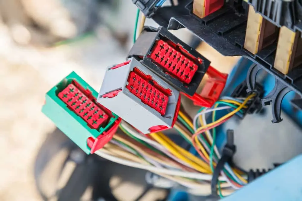 Electric car wiring harness with power cables connected to the high-voltage battery