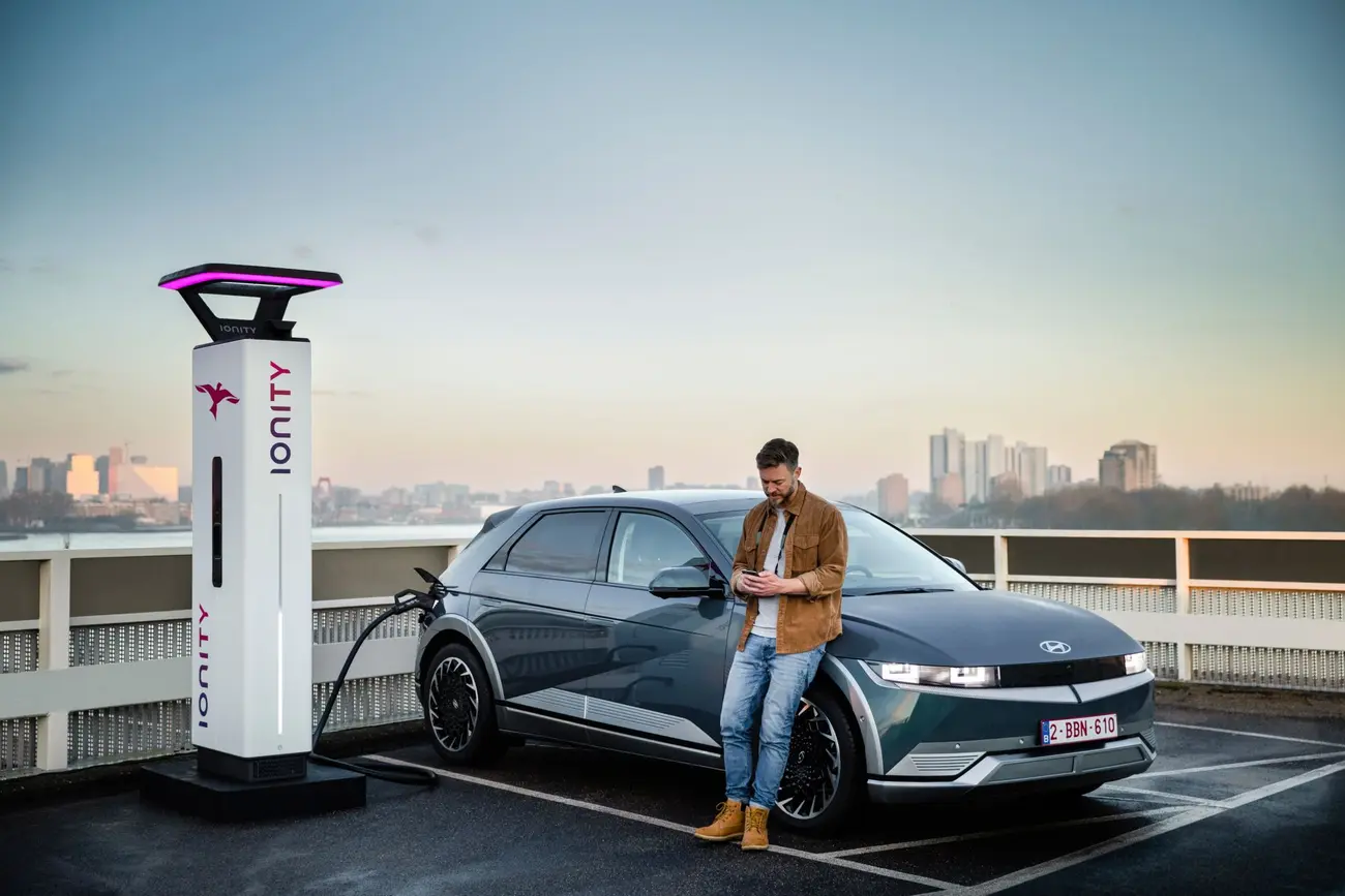 Hyundai Ioniq 5 plugged into a DC fast charging station