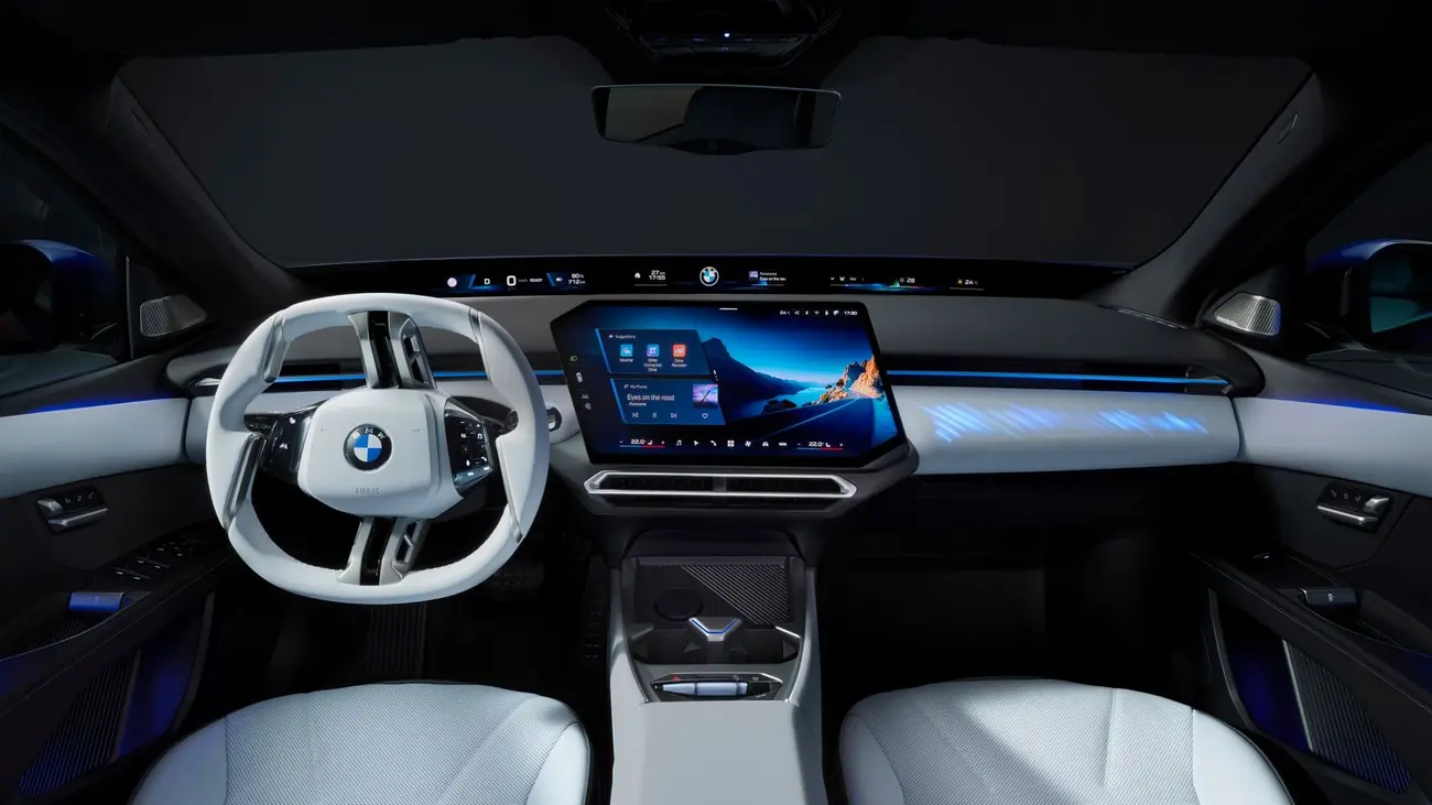 Electric BMW i3 interior with 17.9-inch central display and BMW Panoramic Vision