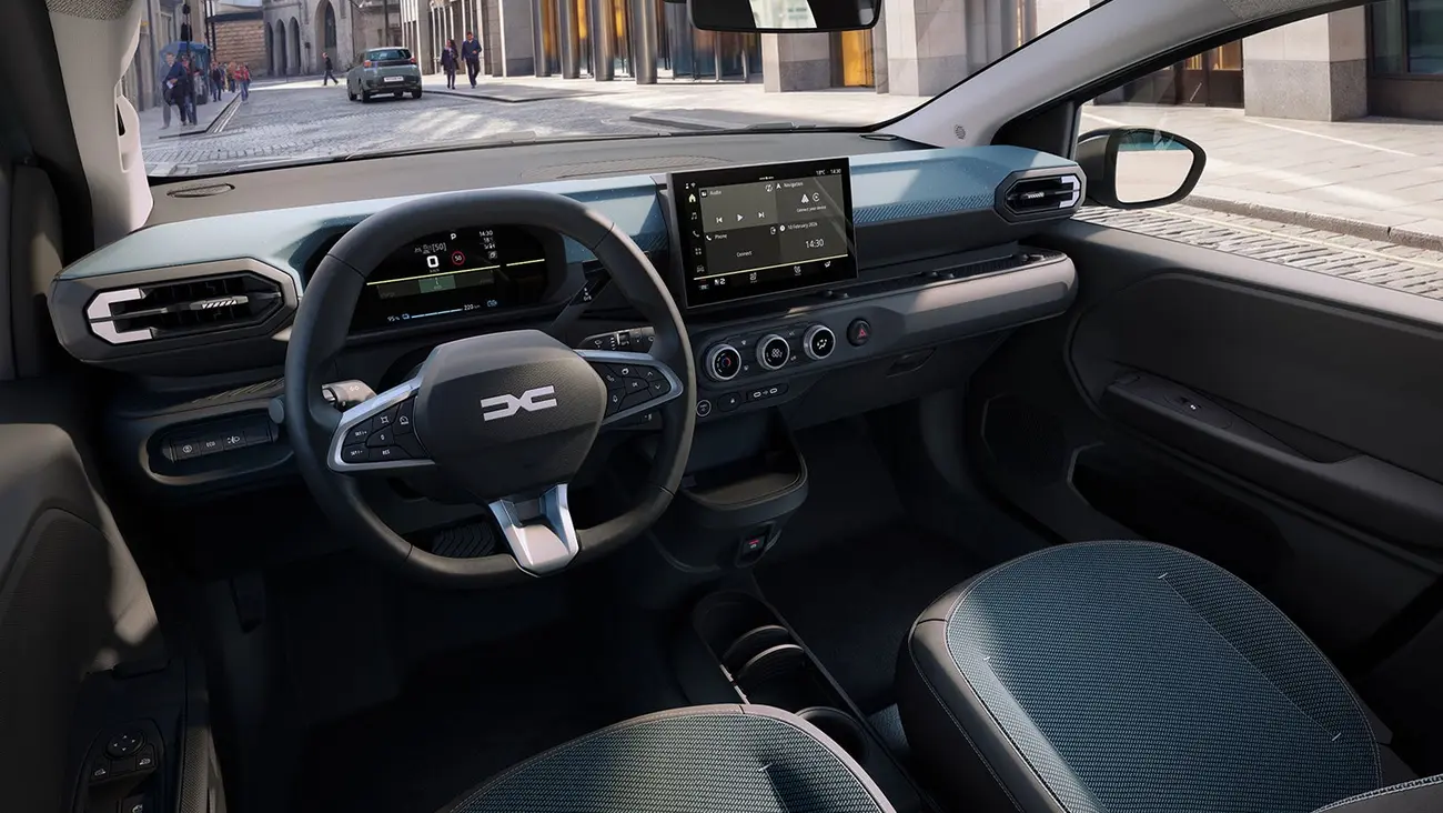 Interior do novo Dacia Spring de segunda geração com ecrã Media Nav Live de 10,1 polegadas