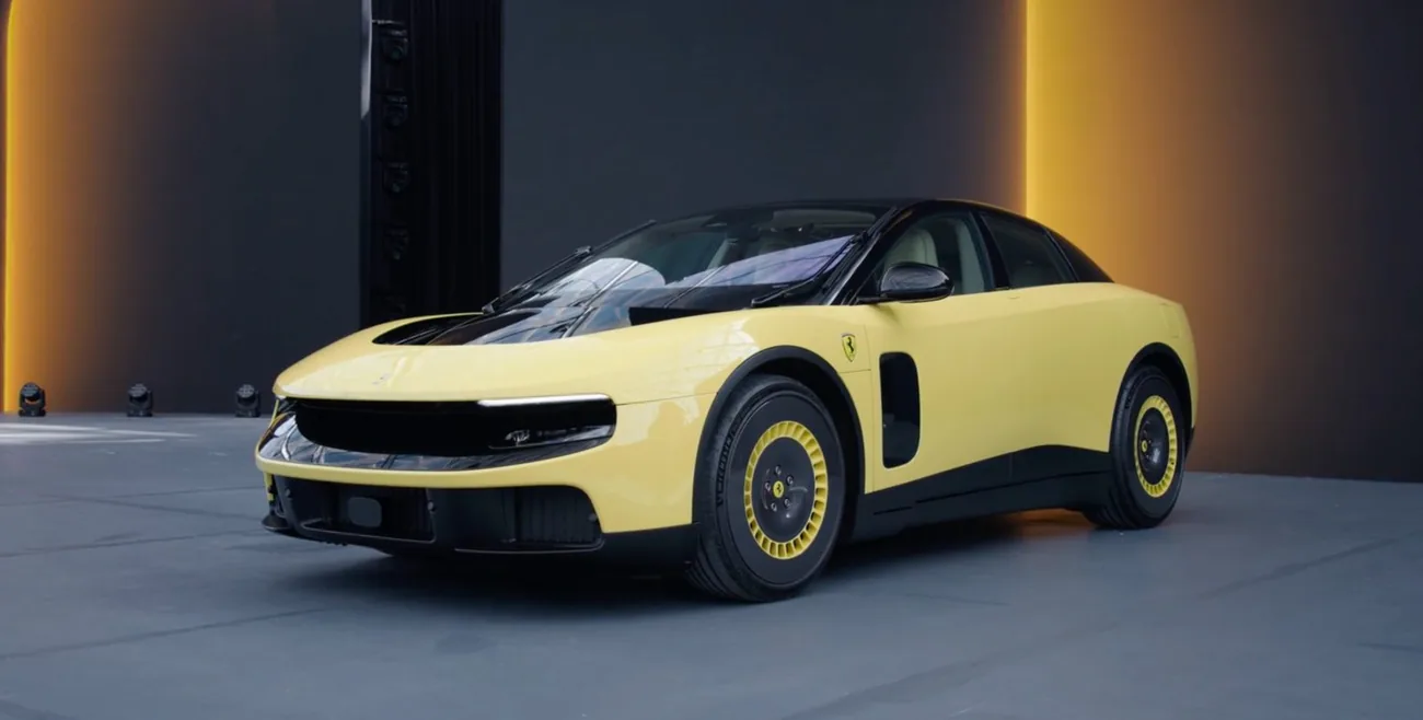 Ferrari Luce, the first electric Ferrari, in profile with its shooting-brake silhouette