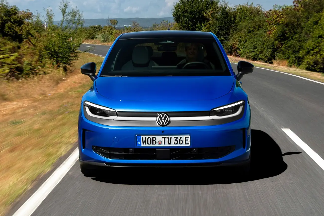 Volkswagen ID. Polo electric city car seen from the front three-quarter angle