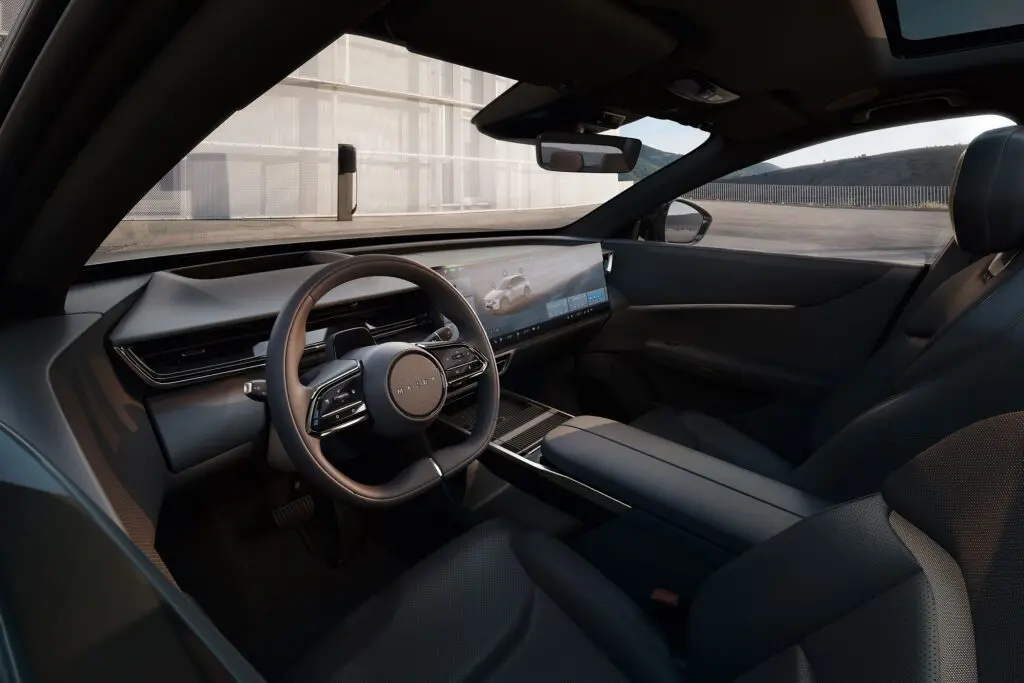 Mazda CX-6e interior with its 26.45-inch ultrawide dashboard screen
