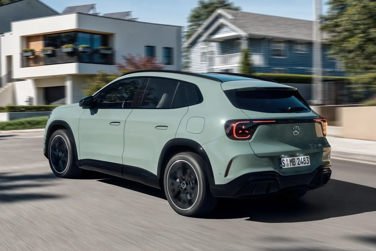 New Mercedes GLA electric seen in side profile on the road