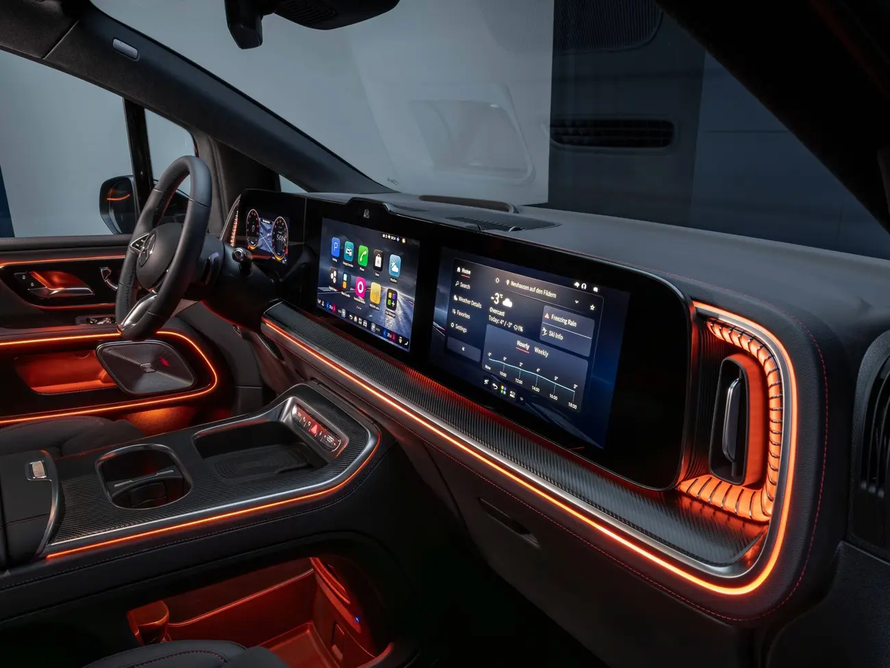 Mercedes VLE interior with the MBUX Superscreen spanning the full dashboard