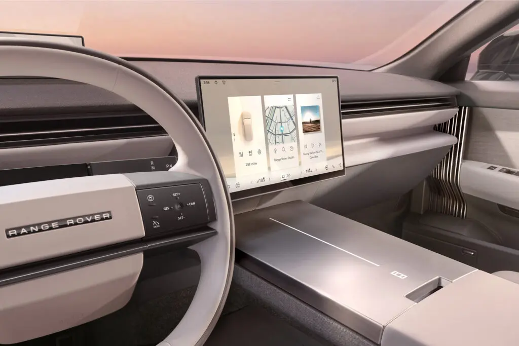 Range Rover GT interior concept showing a single central screen and separate driver display