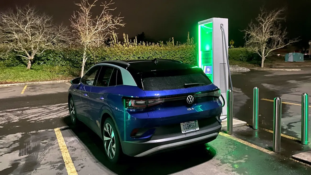 Volkswagen ID.4 electric SUV plugged into a fast charging station
