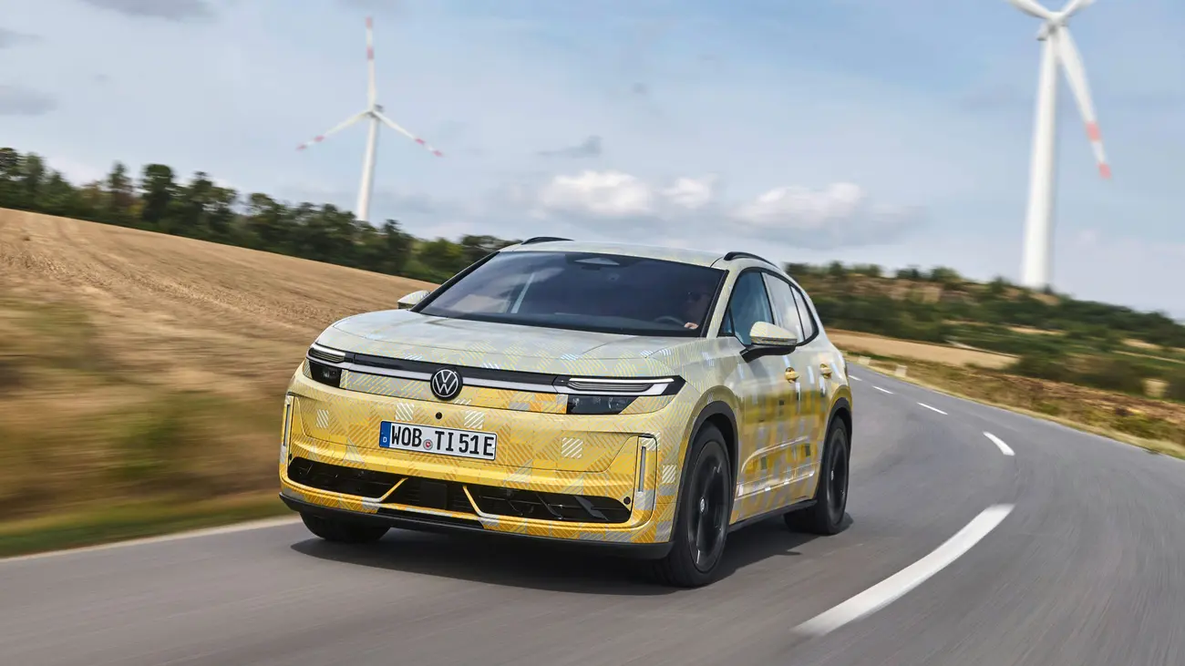 Camouflaged Volkswagen ID. Tiguan prototype on the road during early test drives