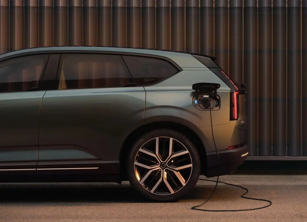Volvo EX60 plugged in to charge